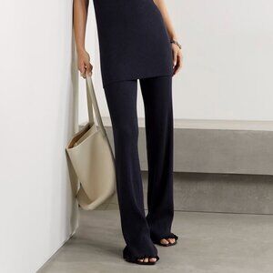 THE ROW Carmine Ribbed Silk Cotton Straight Leg Pants Navy Size Small